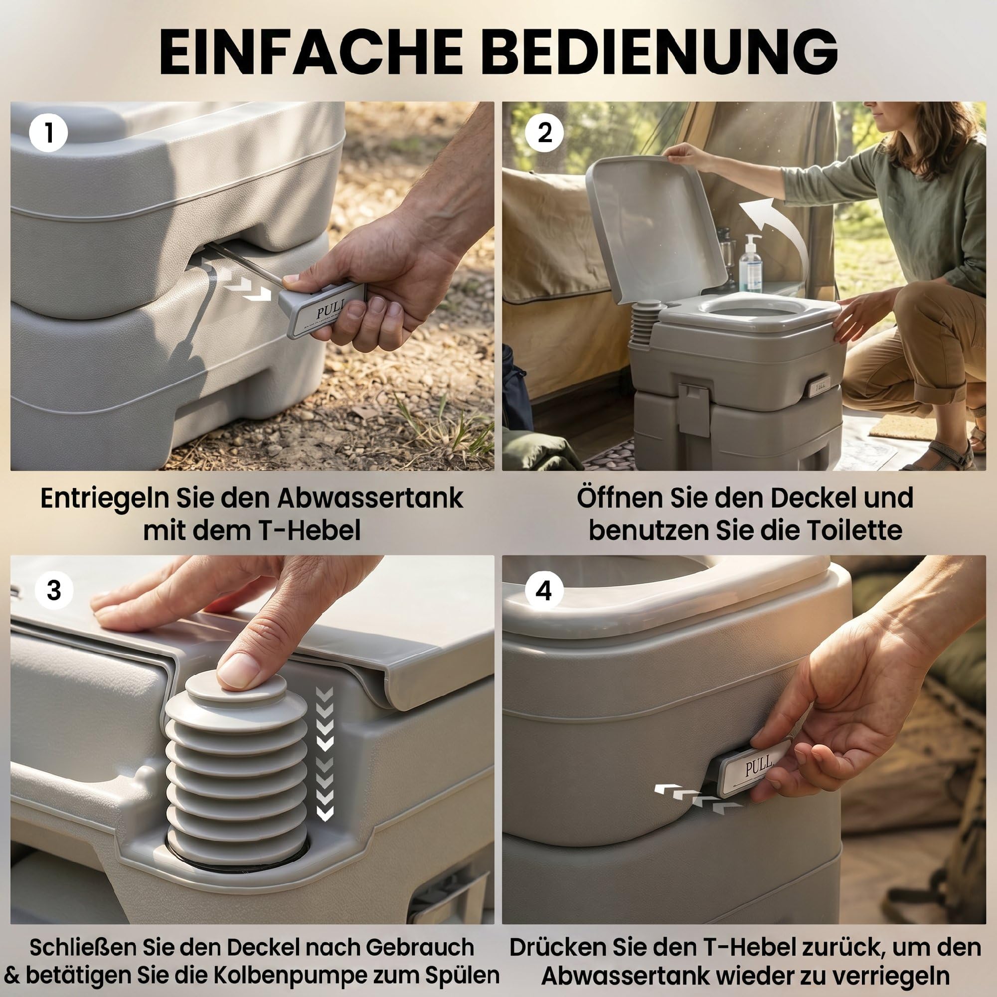 Outsunny Toaleta kempingowa 20L z WC i zbiornikiem spłuk.-ściek. Szary | WC kempingowe, Toaleta sucha do kempingu, wędrówek, podróży, wędkowania, Tworzywo sztuczne