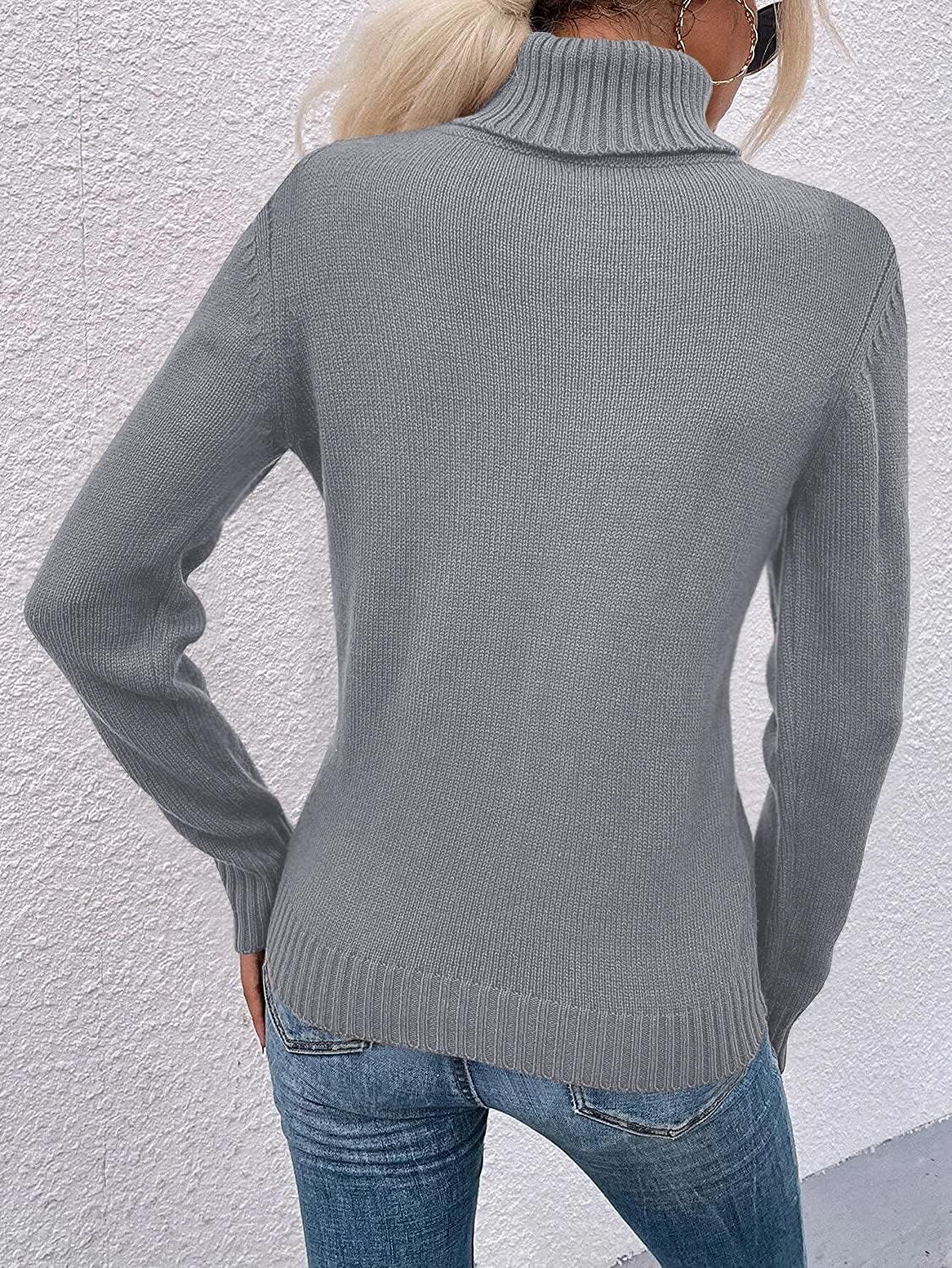Hongqizo Women Casual Turtleneck Long Sleeve Sweater Cable Knit Pullover Solid Slim Fit Sweater Turtleneck Tops - Image 5