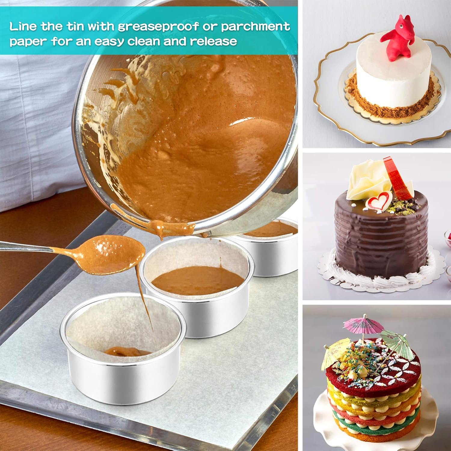 Homikit 4 Inch Cake Tin, Stainless Steel Round Cake Tin Mould Set of 4 - Image 5