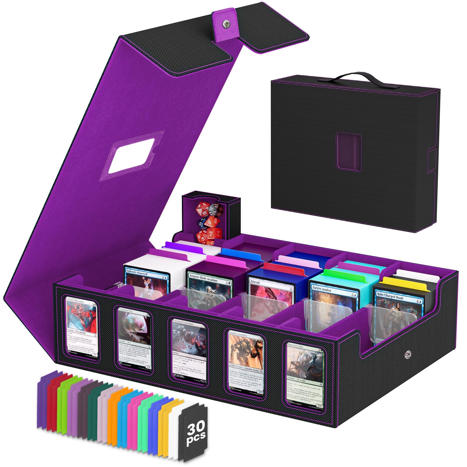 Trading Card Storage Box 5 Row Card Deck Case with Commander Display Portable Handle 4200 Card Deck Boxes