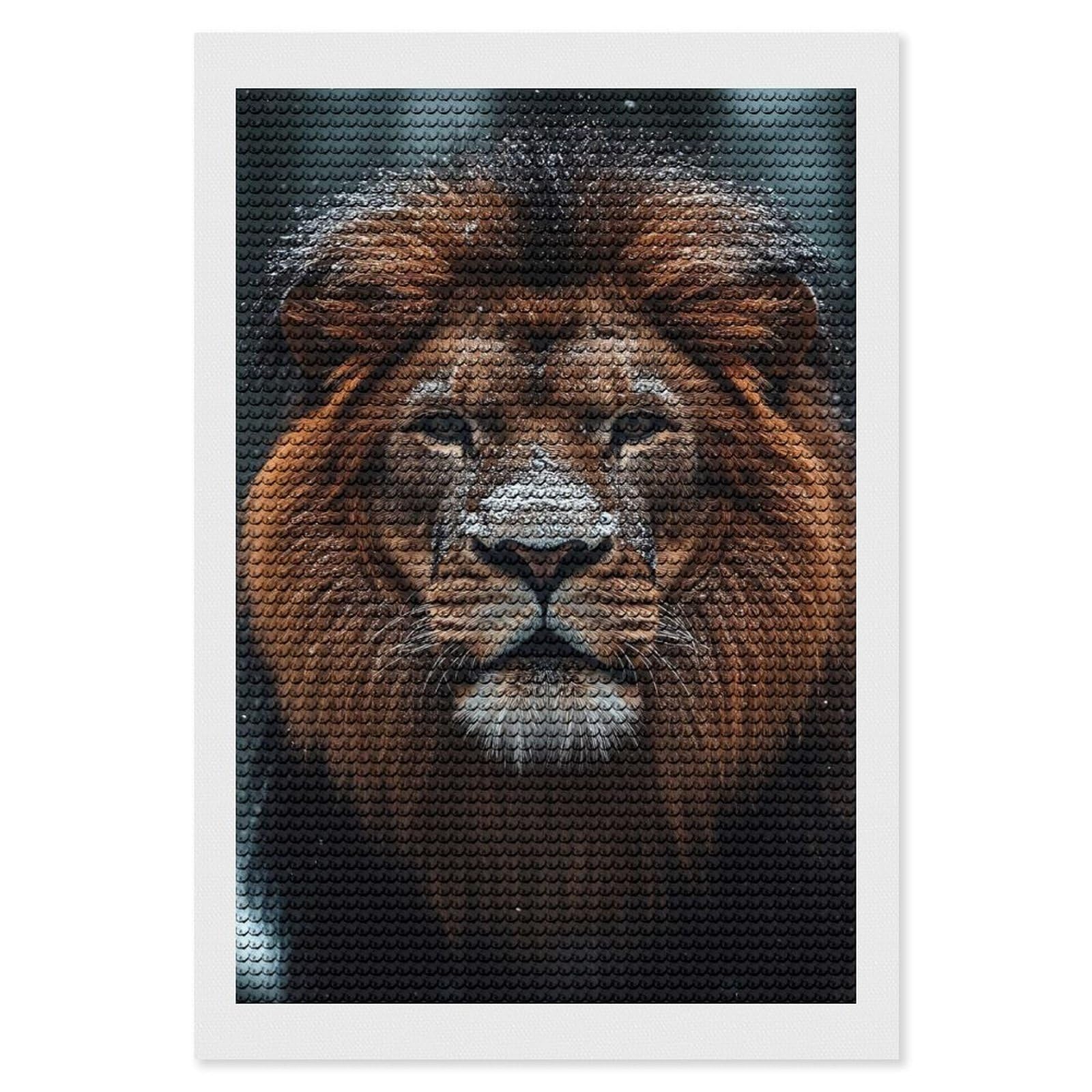 Junmoney Lion Portrait in Winter Full Drill Diamond Painting Kit 8"x12", for Teens, Adhesive Canvas, Bedroom Decor, Holiday Gift Idea