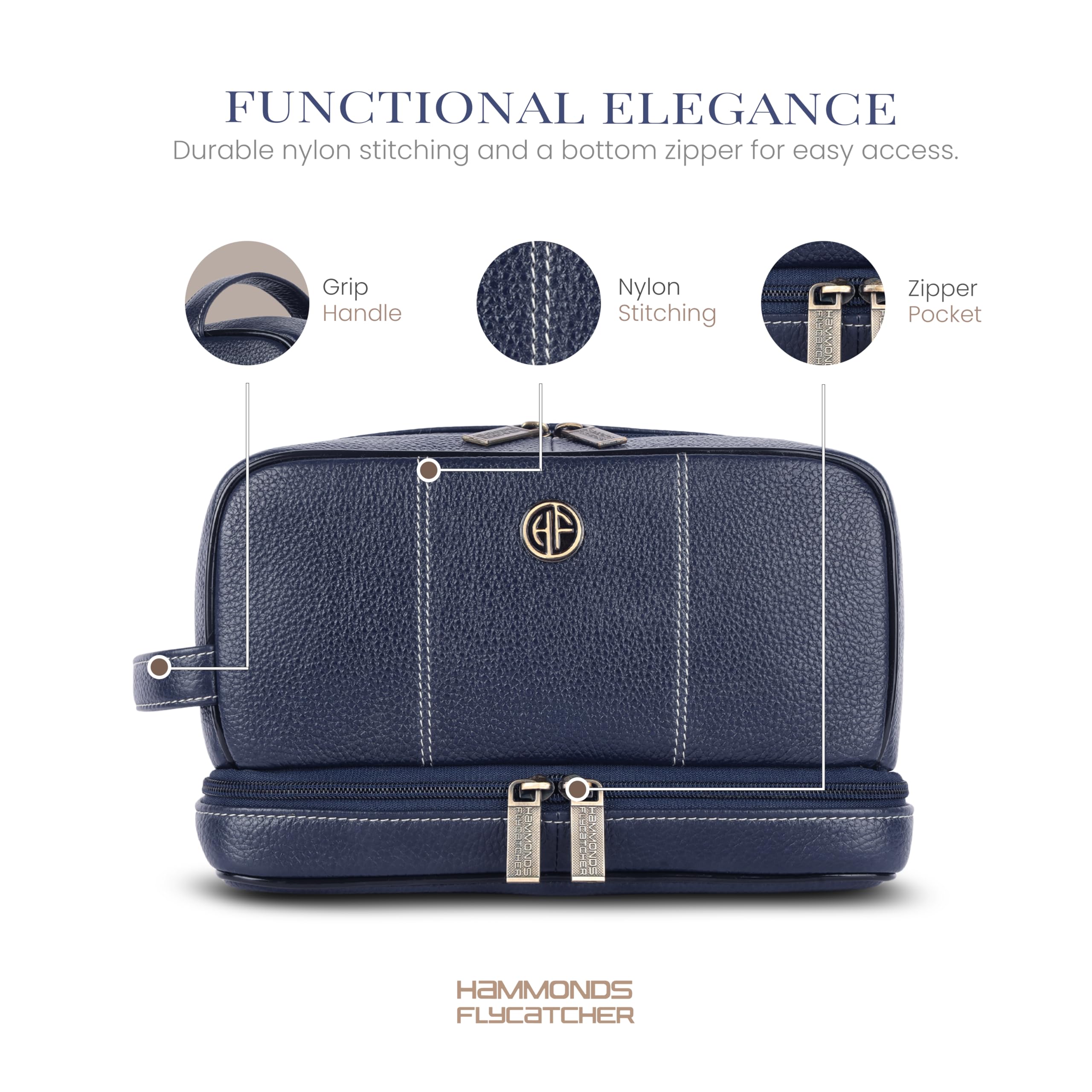 Hammonds Flycatcher Rasiertasche aus echtem Leder für Herren, Leder, Kulturbeutel, Reise-Kulturbeutel, Hygiene- und Pflege-Set, Organizer, tierversuchsfreies Leder und handgenähter Kosmetikkoffer.