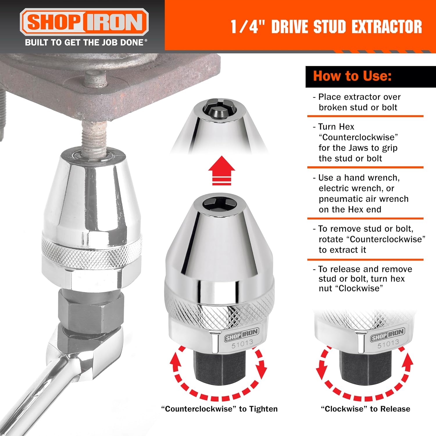 Shop Iron 51013 1/4-Inch Drive Mini Damaged Bolt and Stud Extractor | Works on 1/64-Inch-1/4-Inch Studs