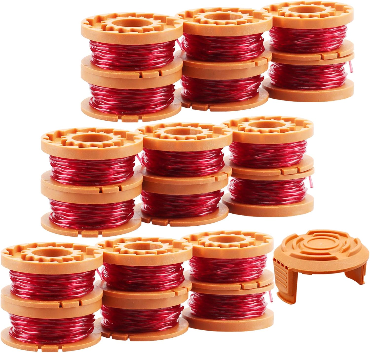 YUEFENG 18 Pack String Trimmer Replacement Spools for Worx WA0010 WG180 WG163 WG175 Trimmer/Edger Weed Eater Line 10ft 0.065"+ 1 Pack Spool Cap Covers (18 Spools, 1 Caps)