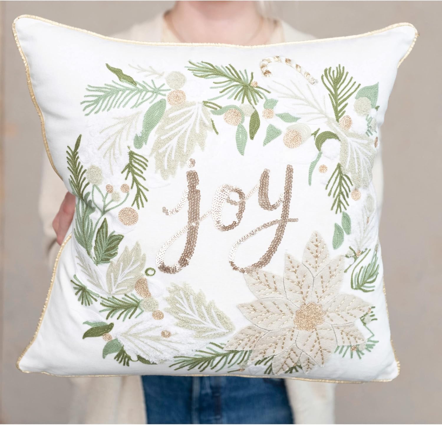 Creative Co-Op 18" Square Beaded Cotton Pillow