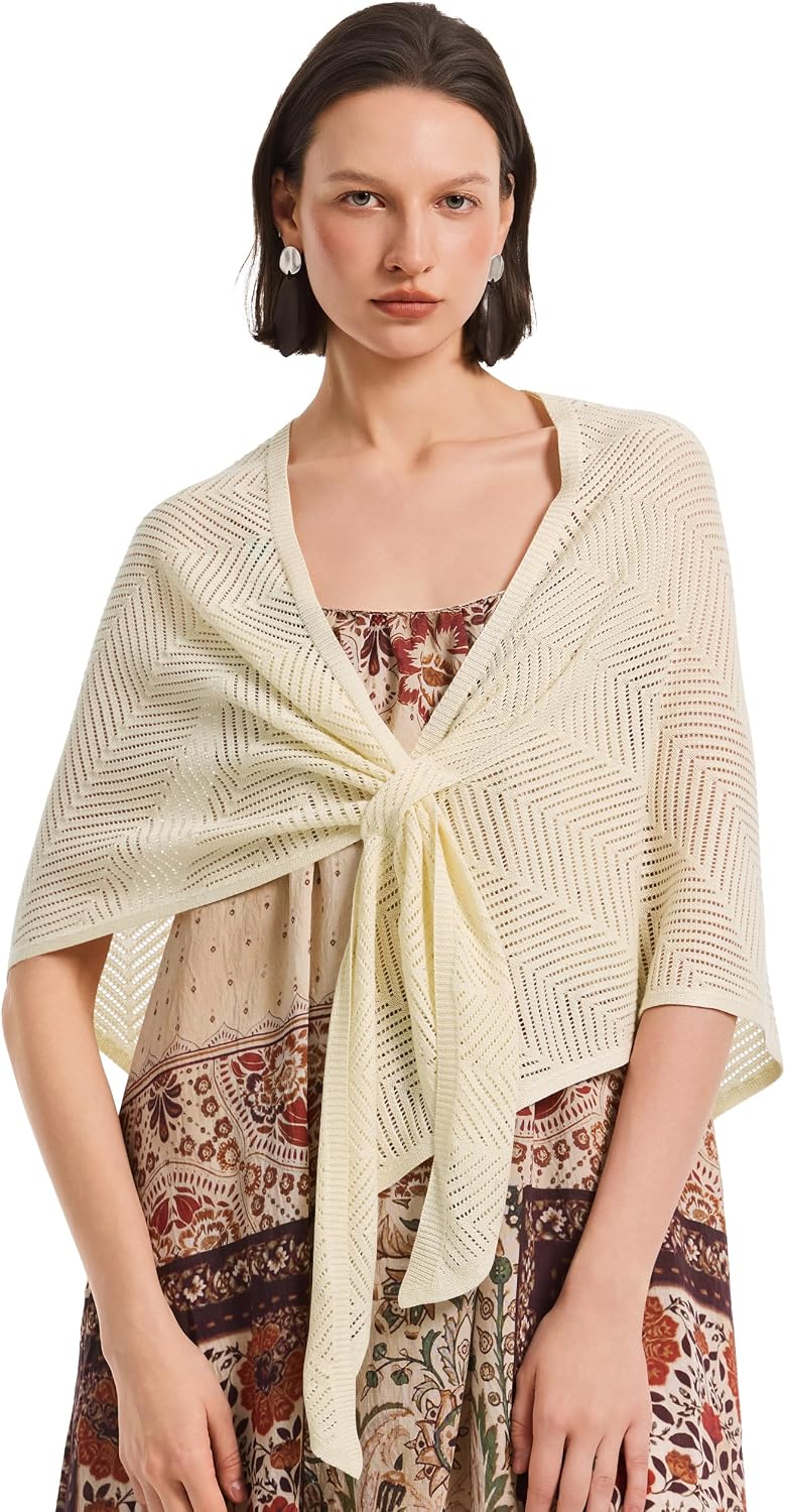 PULI Women's Pashmina Shawl Wraps Lightweight Knit Poncho Triangle Scarf | Soft Boho Elegant Versatile Pull Through Loop Spring Summer Fall Travel Ferry AC Room Evening Dressy Beach Cover Up