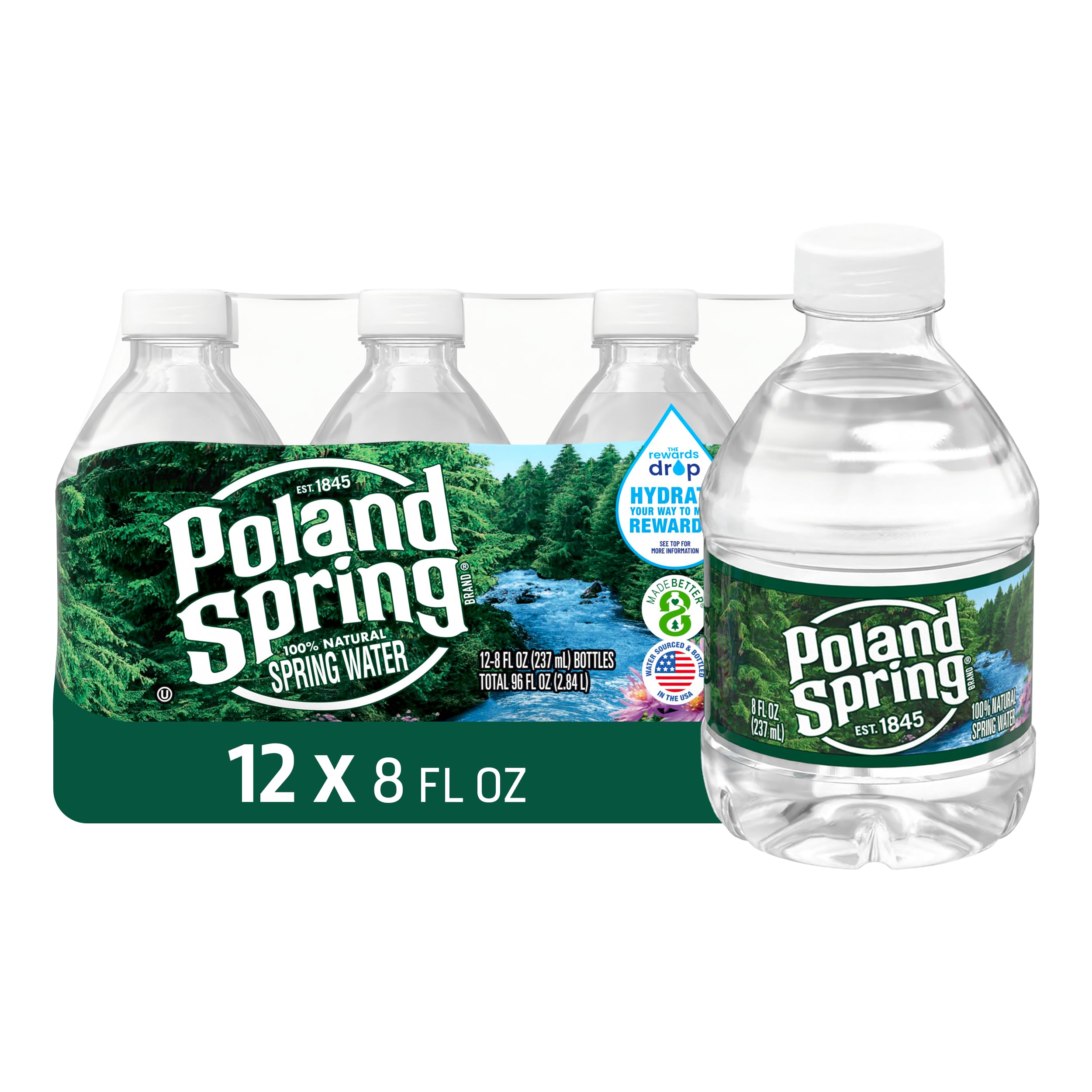 Poland Spring 100% Natural Spring Water, 8 ounces, 12 pack