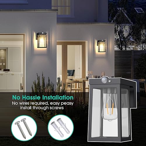 Miniatura 7 de Luces solares con sensor de movimiento, paquete de 2 luces solares para exteriores con 2 modos e impermeables, luces LED de pared de vidrio del