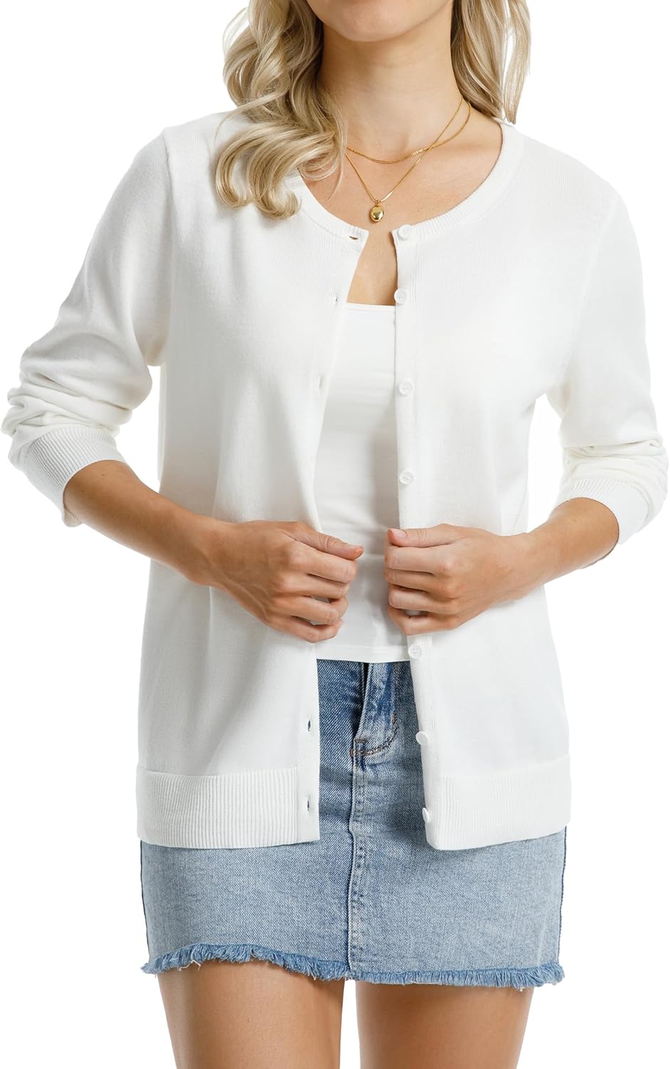 QUALFORT Women's 100% Cotton Lightweight Cardigans Long Sleeve Knitted Button Down Sweater - Image 4