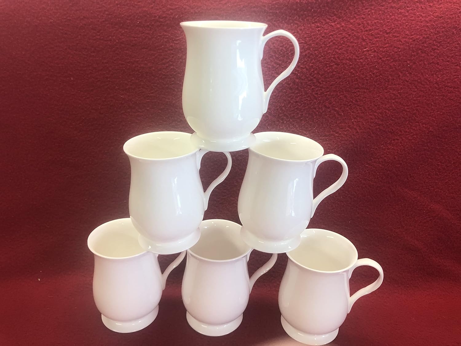 Set of 6 White Bone China Mugs (Bulbous) No Backstamp Sold by Just