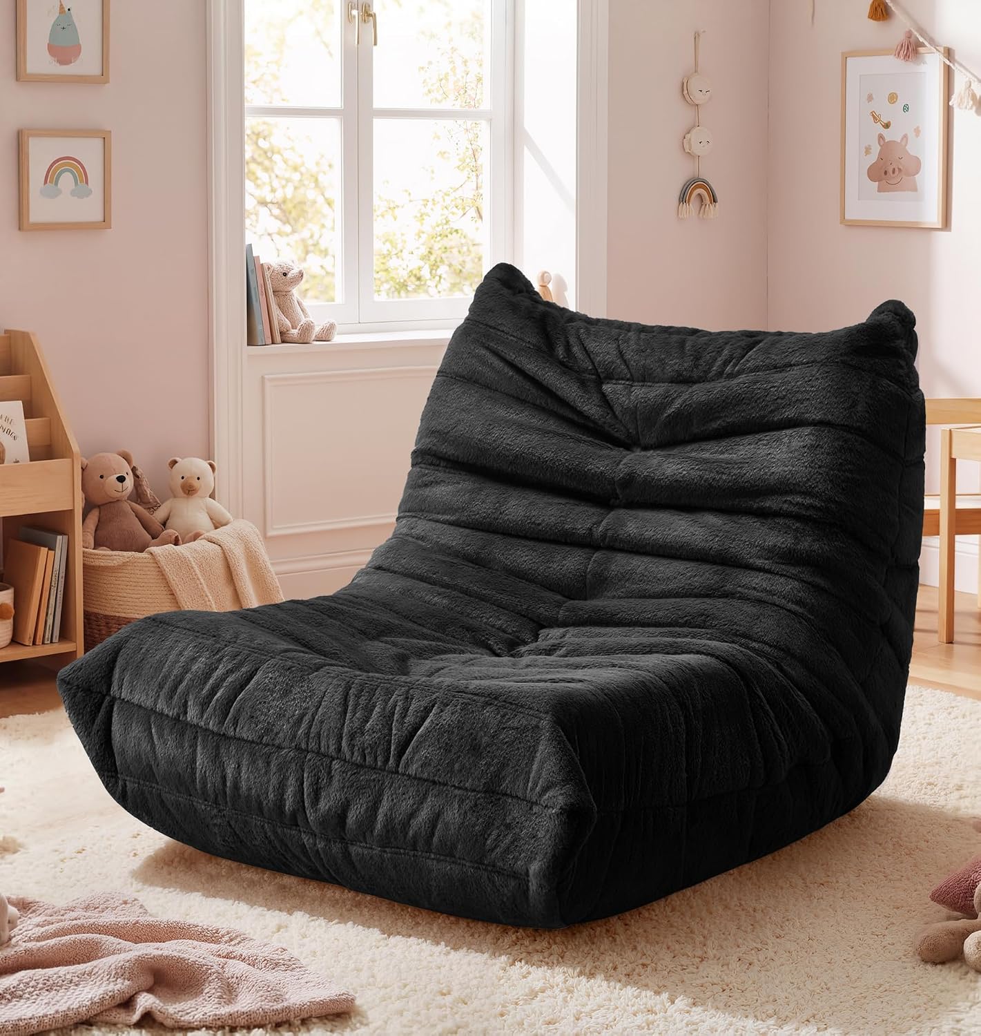 Hobestluk Kids Bean Bag Chair Fluffy Black Large Beanbag Couch