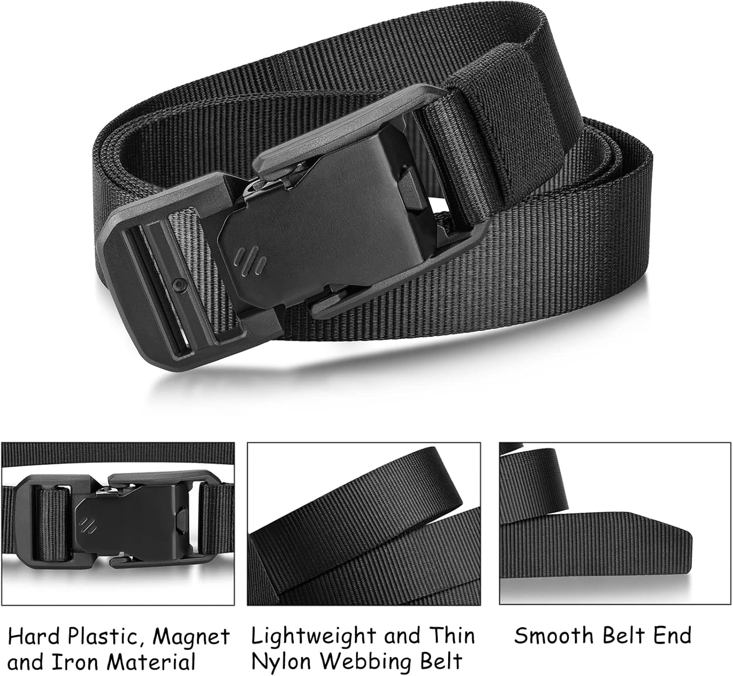 1 Inch Wide Nylon Belts for Men Quick Release Magnetic Buckle Lightweight Skinny Webbing Golf Belt - Image 4