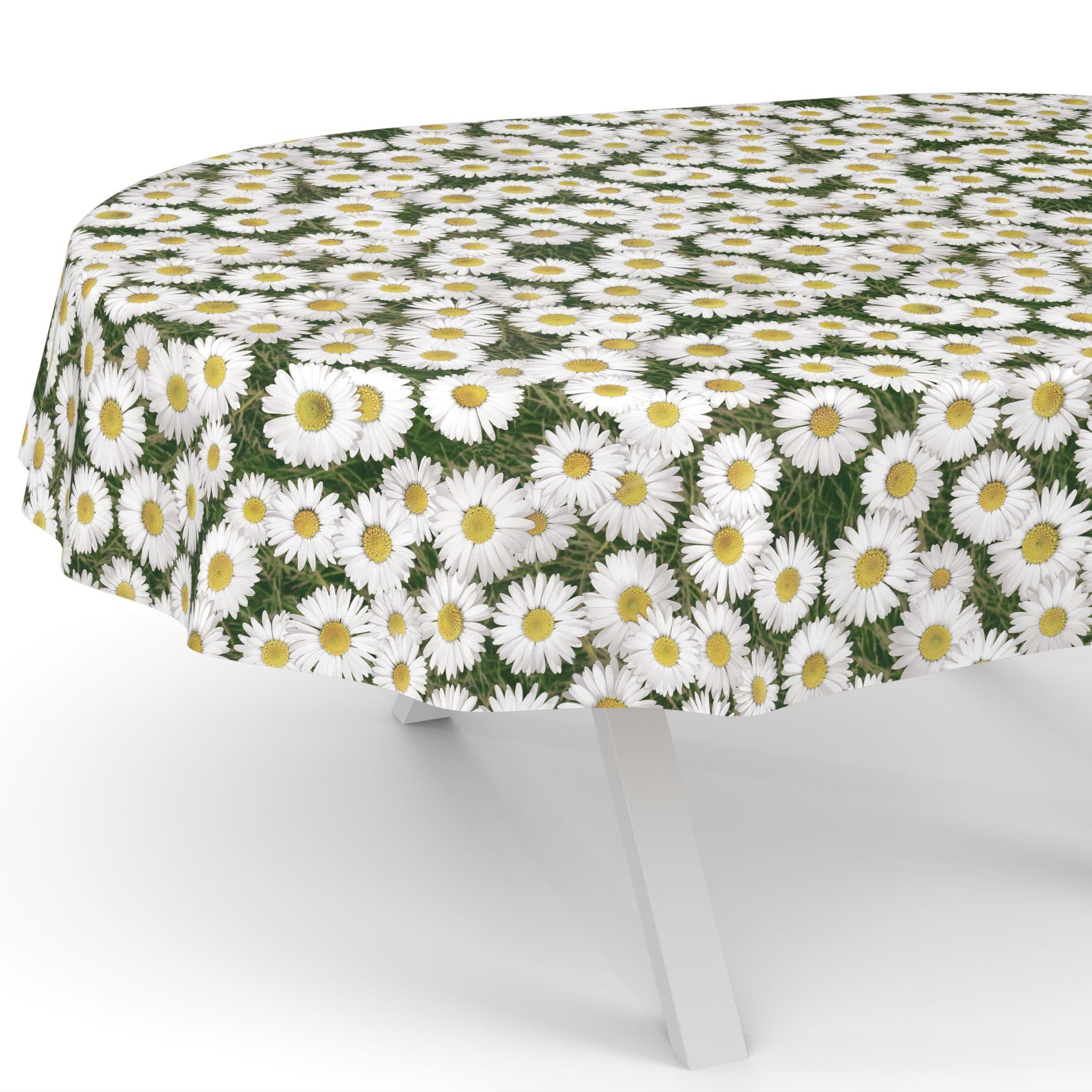 Nappe en toile cirée ovale 180x140 cm ANRO imprimé camomille bord coupé