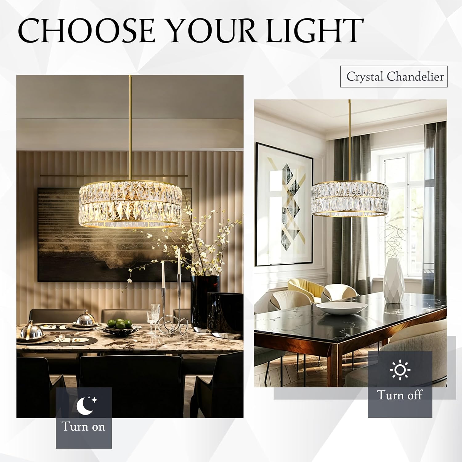 18" Modern Crystal Pendant Light Contemporary Round Pendants Lights Brushed Gold Drum Shade Crystal Chandelier Adjustable Crystals Light Fixture for Living Room Dining Room Foyer