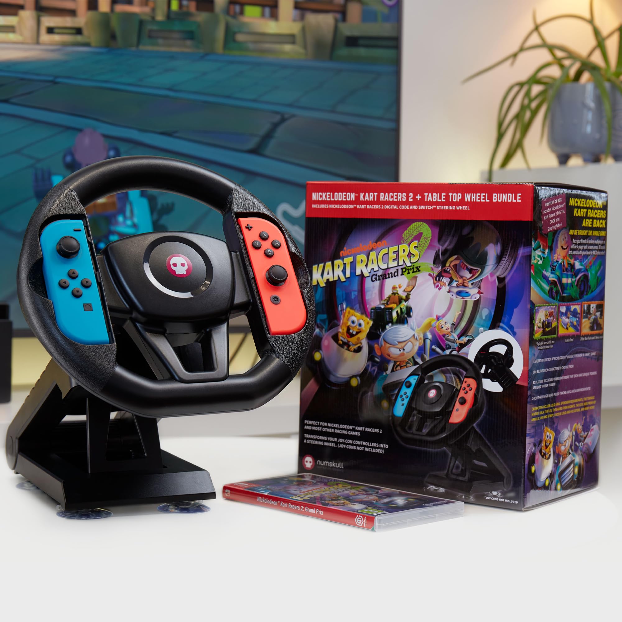 Nickelodeon Kart Racers 2 & Ufficiale Numskull Joy-Con Volante Deluxe Bundle - Gioco ufficiale Nintendo Switch con accessori da tavolo per console switch