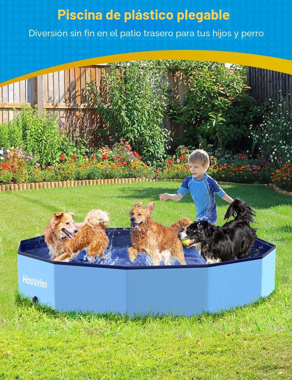 HaoVrisn Piscina Perros Grandes, 120x30CM Piscina para Perros, Antideslizante y de PVC Engrosado, Bañera Perros con Parches y Válvula de Drenaje