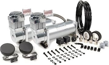 VIAIR 450C Dual Air Compressor for Air Suspension 2 Pack 12V Continuous Duty Cycle Compressor for Air Tanks, Bags, Air Horns 150PSI Silver