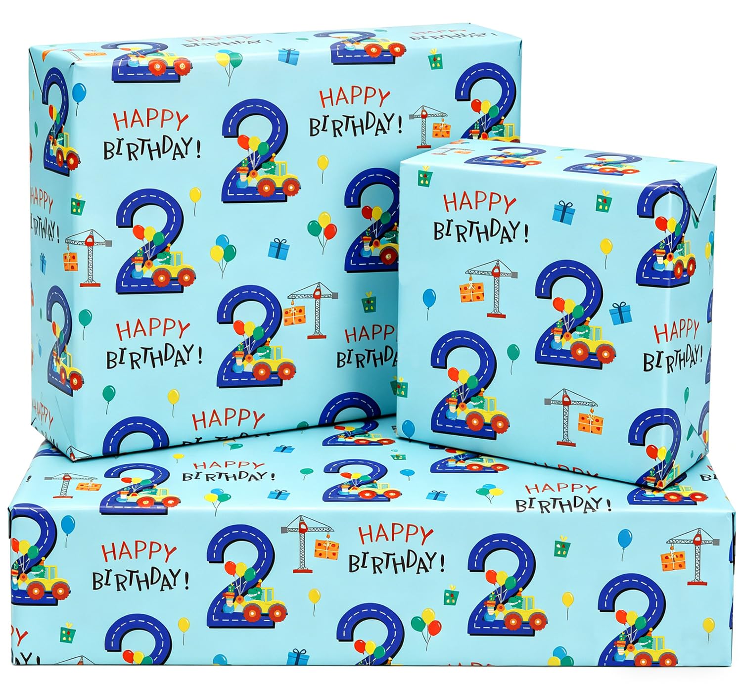 2nd Birthday Wrapping Paper,5Pcs 50 * 70cm Blue Wrapping Paper for Boy Girls Birthday Decorations