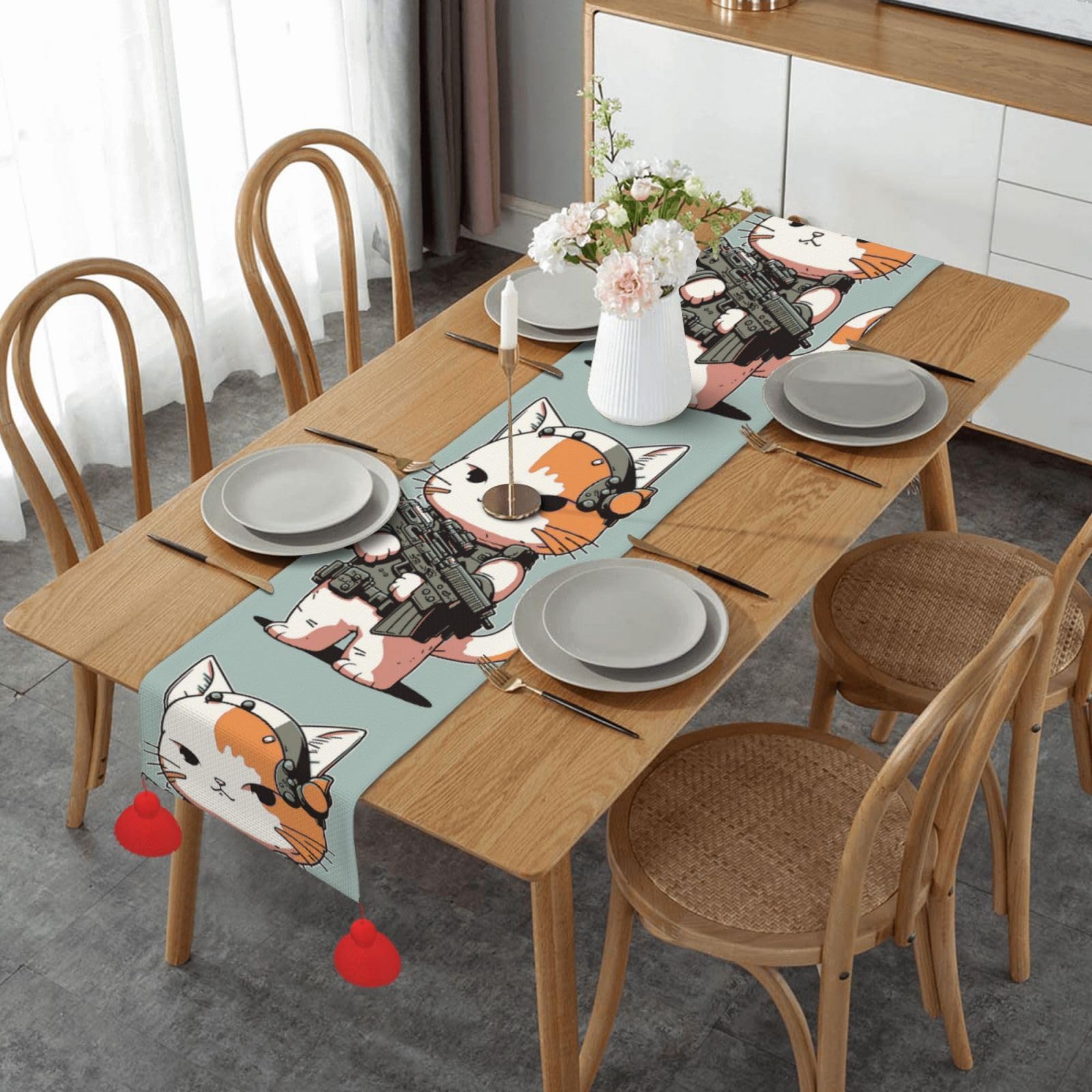 Chemin de table chat de l'armée pour décoration de fête et anniversaire