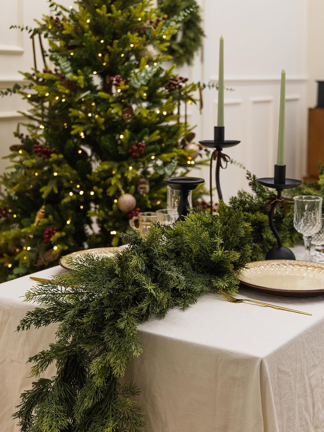 9ft Handmade Christmas Garland,Cedar Artificial Greenery Cypress Pine Needles Seasonal Garland for Christmas Fireplace Winter Holiday Indoor Outdoor Decoration - Image 5