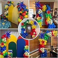 Vista 5 de Kit de Arco de Globos Rojo Amarillo Verde Azul 123 Piezas Globos de Arcoíris Guirnalda con Globo de Papel de Aluminio Estrella Globos de Fiesta
