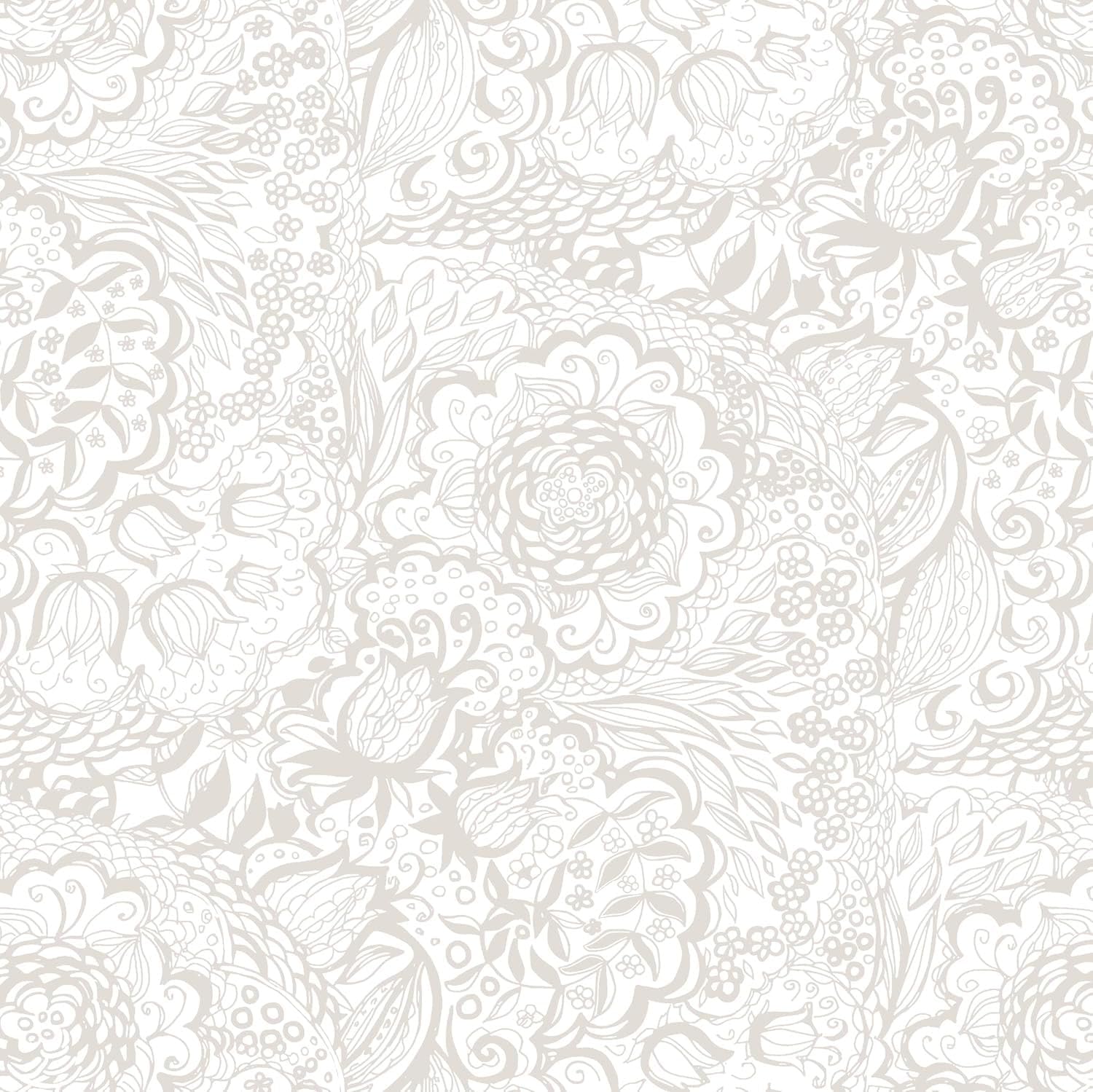 Peel and Stick Wallpaper Boho Grey Wall Paper Grey and White Floral Wallpaper for Bedroom Bathroom Removable Self-adhsive Contact Paper for Cabinets Nursery Shelf Liner 17.3" x 118"