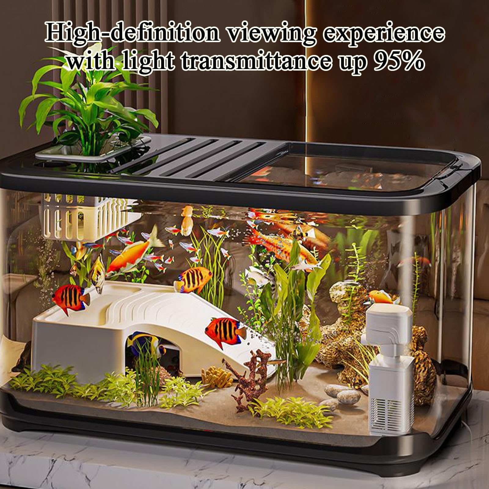 Starter kit per acquario con fori di ventilazione, kit di installazione per acquario, con scale, habitat acquatico per tartarughe, gamberetti, decorazione per piante, ghiaia, sabbia, acqua salata