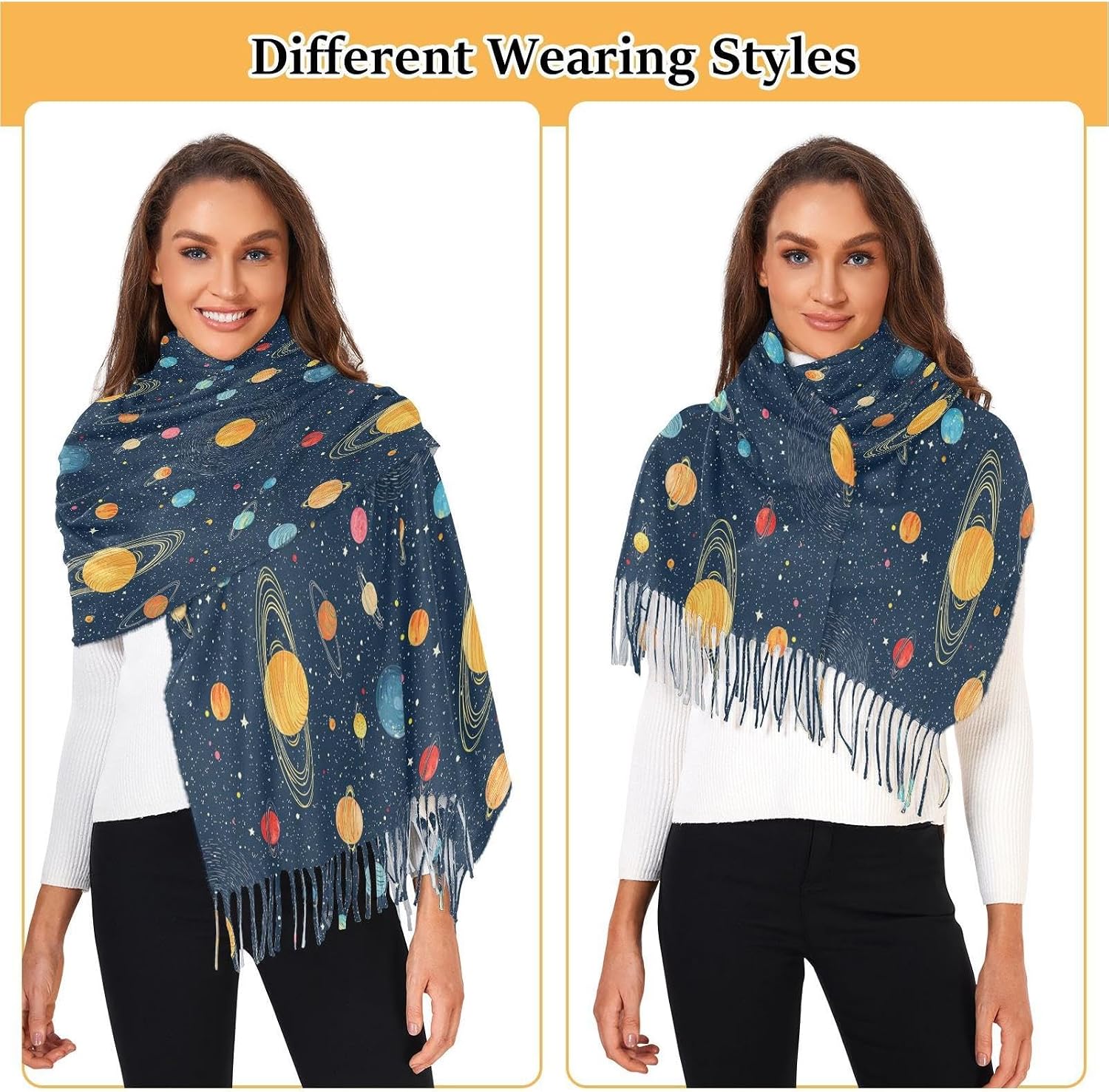 Winter Scarf for Women Universe Planet Fashion Tassel Shawl Wraps for Women, Cold Weather Warm Womens Scarves Soft Long Scarf Gifts