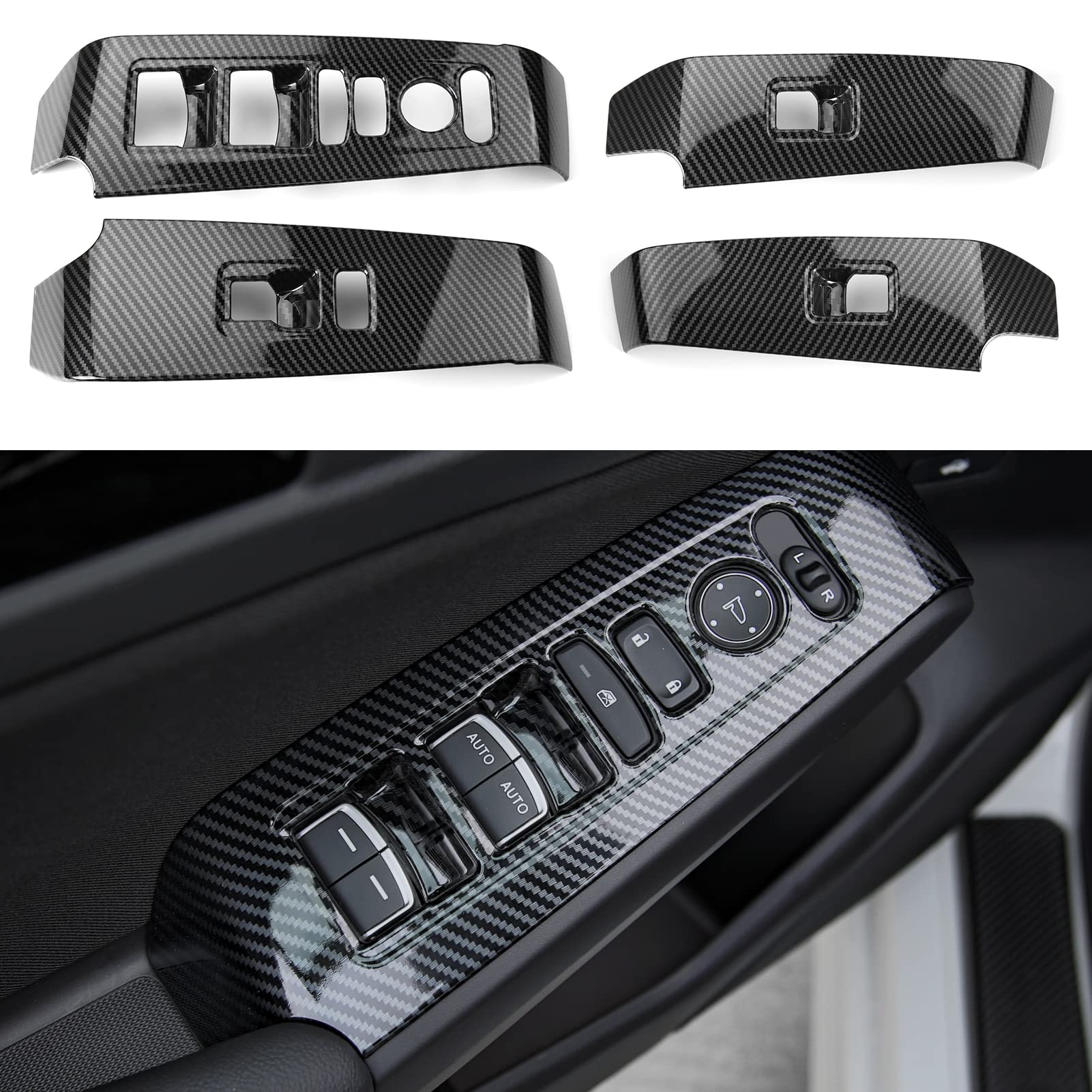 Spotrim for 11th Gen Civic Window Control Panel Cover Door Armrest Glass Rise Button Trims for Honda Civic 2022 (Carbon Fiber Grain)