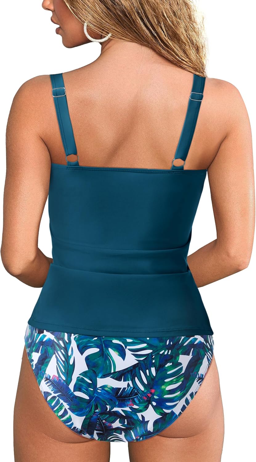 MOOSLOVER Women Twist V Neck Tankini Swimsuits High Wasited Two Piece Bathing Suits Swimwear - Image 2