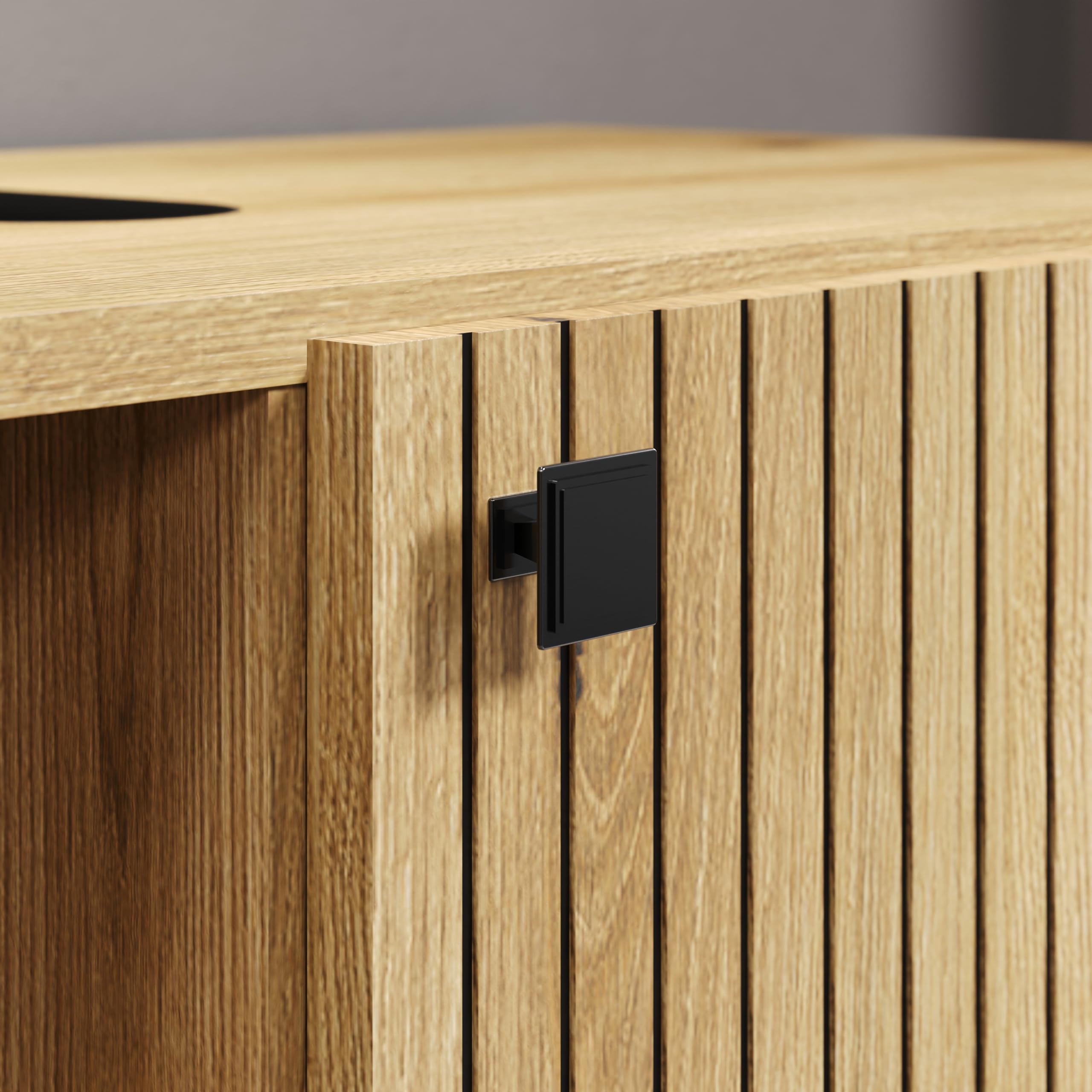 trendteam smart living - PureBliss - Kommode - Eiche - Badschrank in angesagter Rillenoptik - (BxHxT) 40 x 95 x 31 cm - schwarzer Metallgriff - 1 offenes und 2 geschlossene Fächer - kratzfest