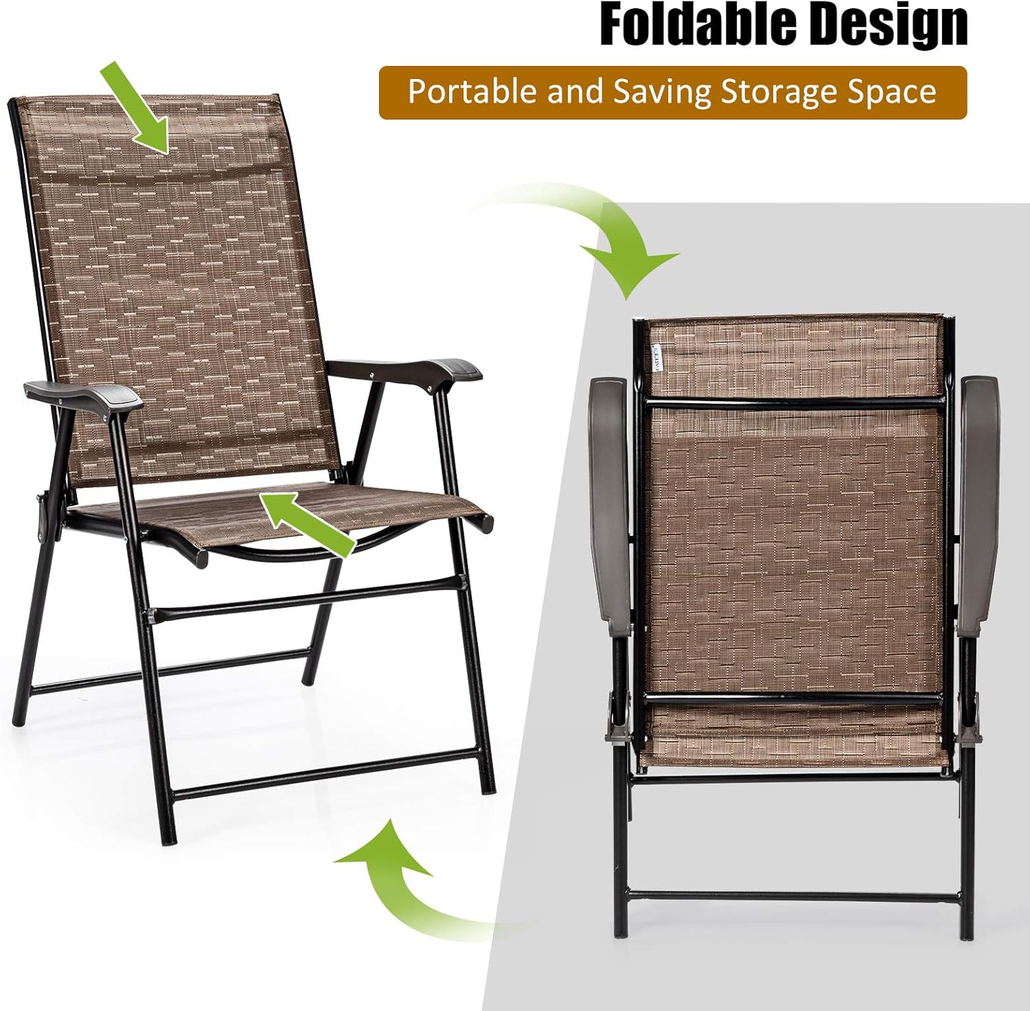 Giantex 2-Pack Patio Dining Chairs, Portable Folding Chairs, Camping Chair with Armrest, Outdoor Dining Chairs for Bistro, Deck, Backyard (2)