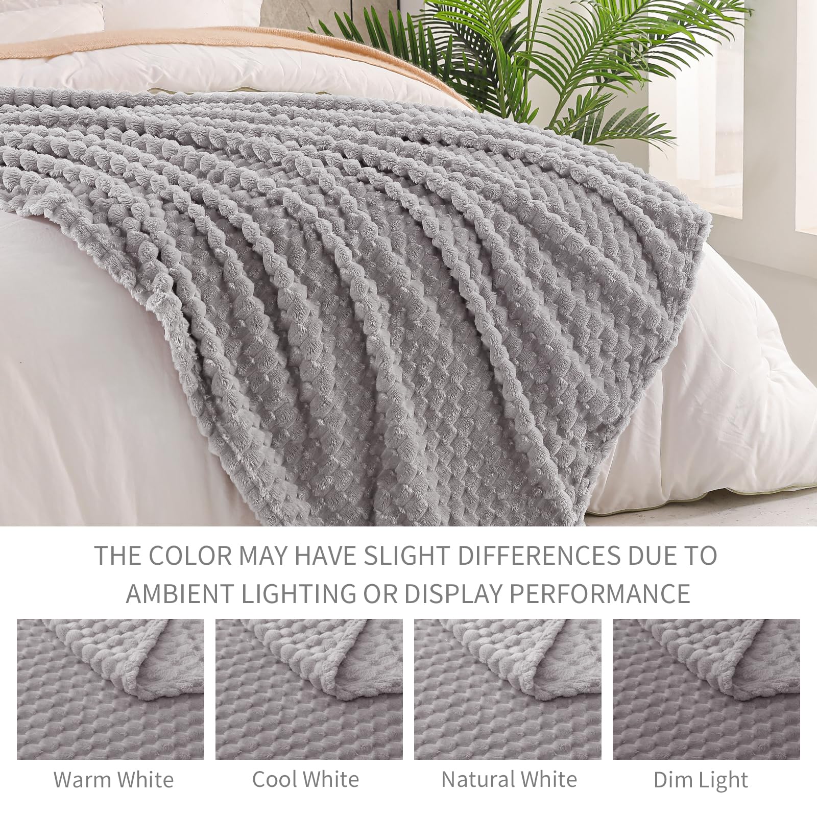 Exclusivo Mezcla Fleece Throw Blanket for Couch Extra Large Fuzzy Light Grey Bed Blankets - Image 4