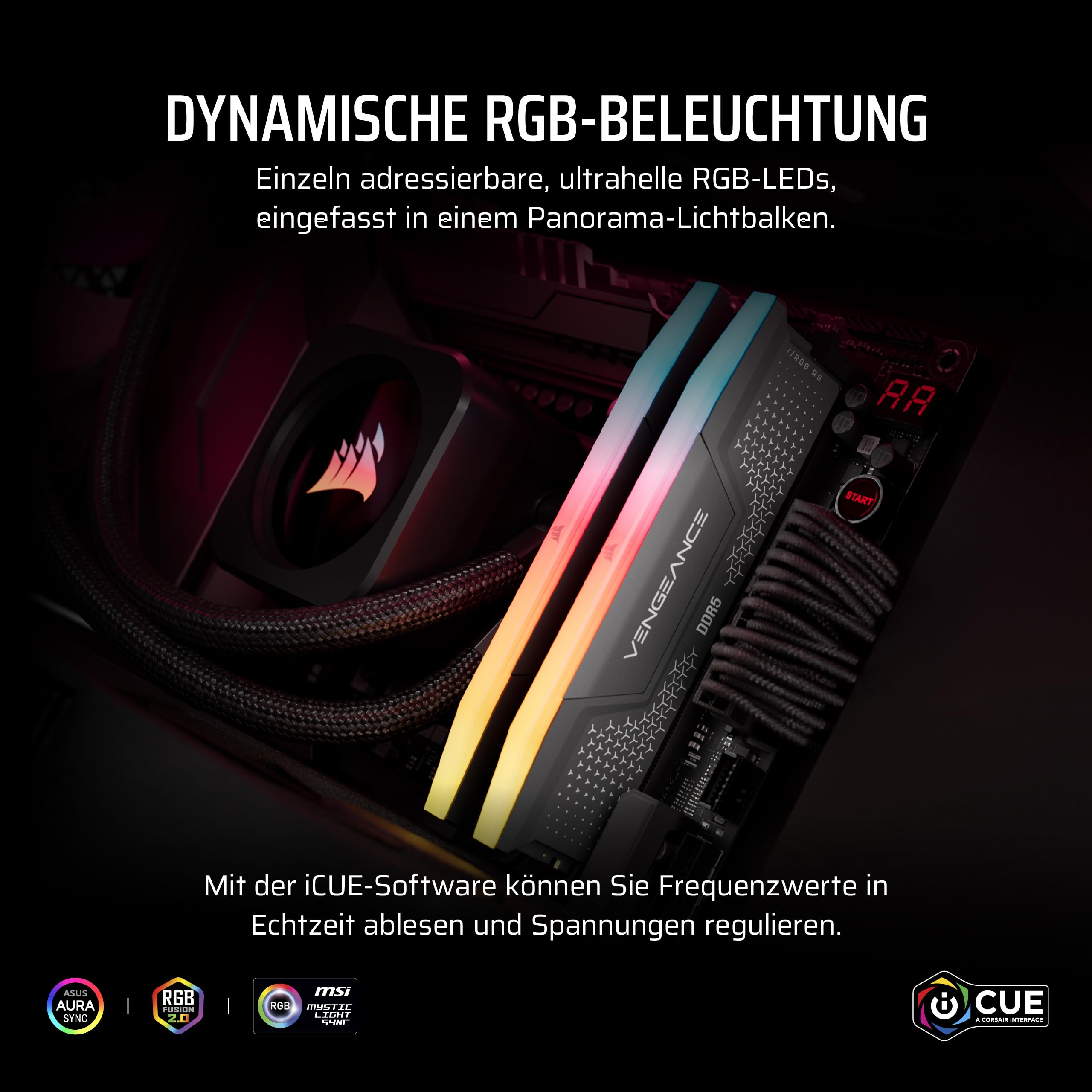 CORSAIR Vengeance RGB RS DDR5 RAM 32GB (2x16GB) Bis zu 6000MHz CL36-44-44-96 1.35V AMD Expo & Intel XMP 3.0 Desktop-Arbeitsspeicher – Grau (CMG32GX5M2E6000Z36)