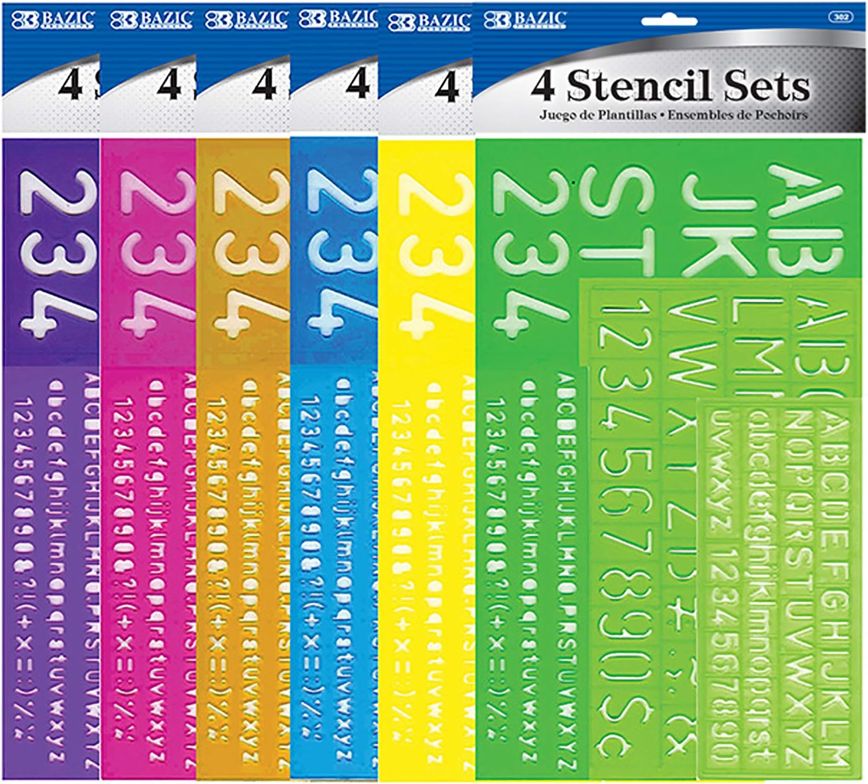 BAZIC 8, 10, 20, 30 mm Size Lettering Stencil Sets, 4 Per Pack(Color May Very )