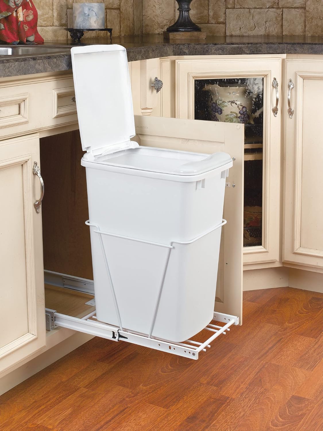 Rev-A-Shelf 35 QT Pullout Waste Container with Lid, White