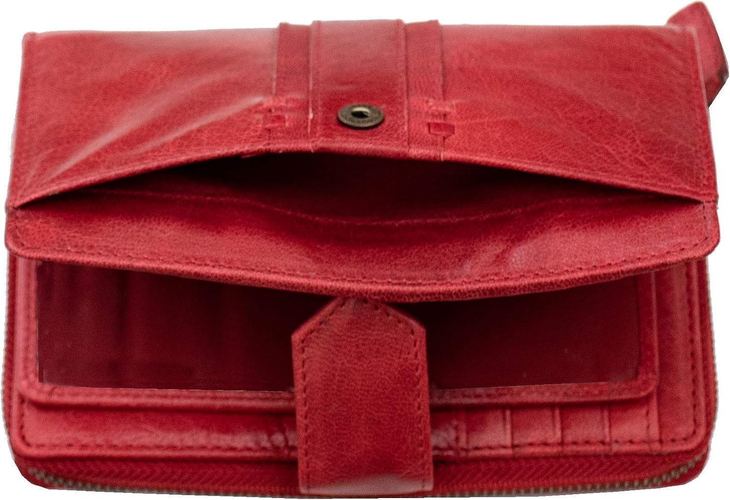 Prime Hide Large Trifold Leather Purse, Women's Designer Popper Opening Red, 9.5 x 14.5cm - Image 3