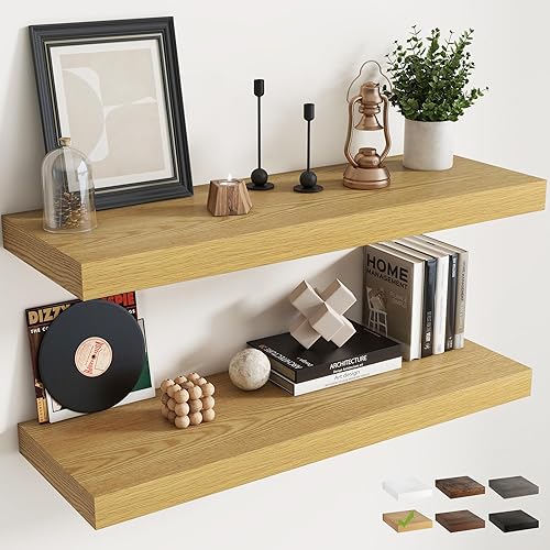 Miniatura 21 de Marsmiles Estantes flotantes para pared, 12D55W105H-WHT-2P Blanco (Simply White),Oak Finish,Mate negro,Marrón (Rustic Brown Finish),Acabado