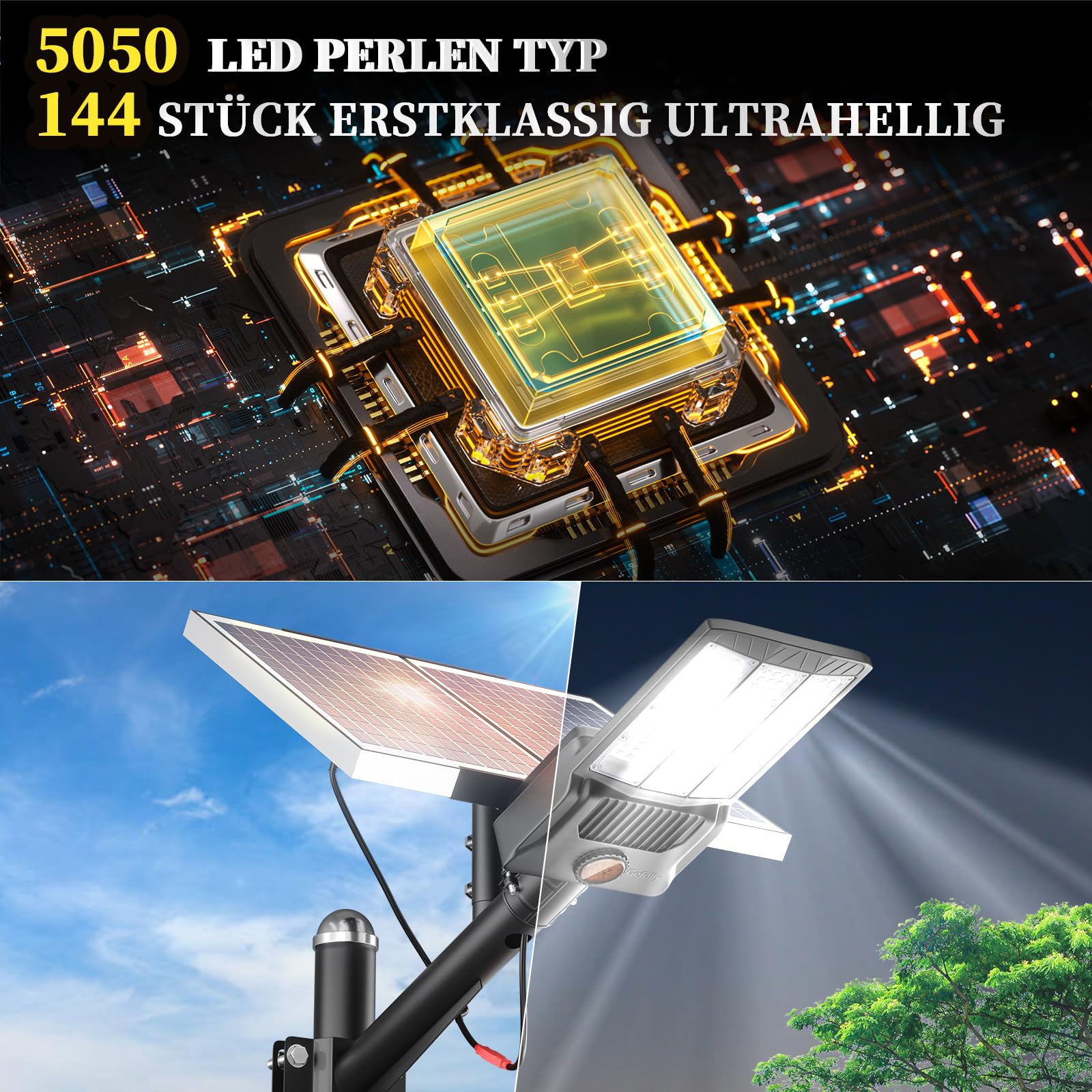 Produktbild von Gefolly Solar-Straßenlaterne 2er-Pack – IP67 Wasserdicht, Mit Fernbedienung & Bewegungssensor, 6500K