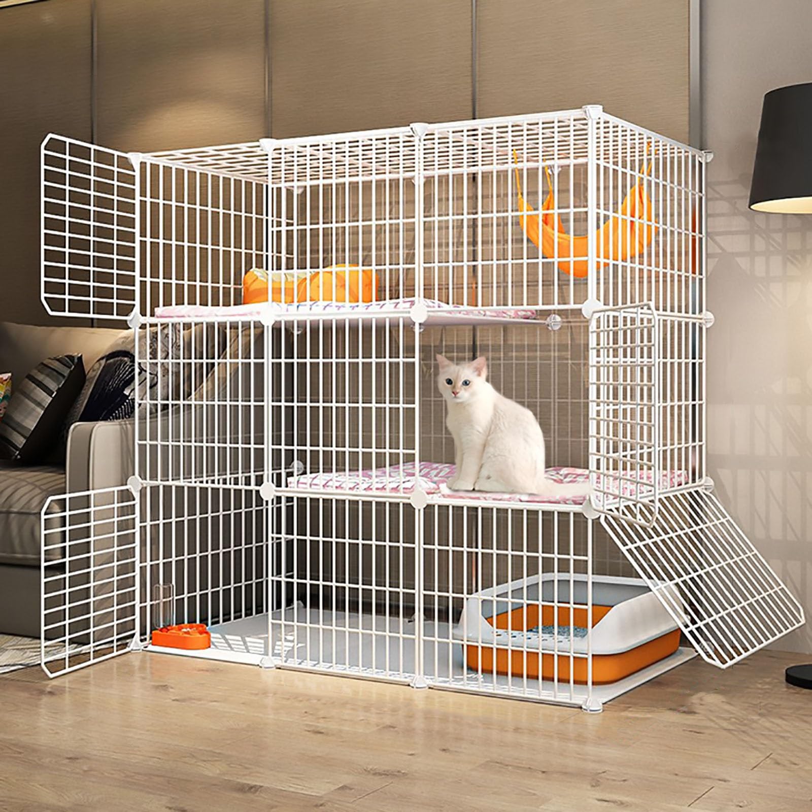 Cage pour chat d'intérieur grand enclos douillet en métal pour son bien-être