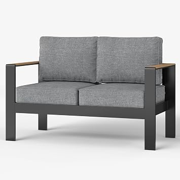 LayinSun Outdoor Patio Furniture Aluminum Loveseat, All-Weather Metal Sofa with 5" Thick Cushions for Porch, Balcony