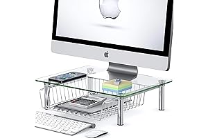 Simple Houseware Glass Monitor Stand with Drawer