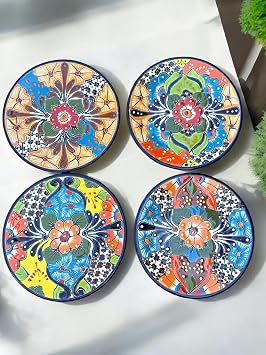 Set of 6 Talavera Plates - 10 Handcrafted Mexican Pottery Plates, Colorful Decorative Wall Art, Lead-Free, Heat & Dishwasher Safe