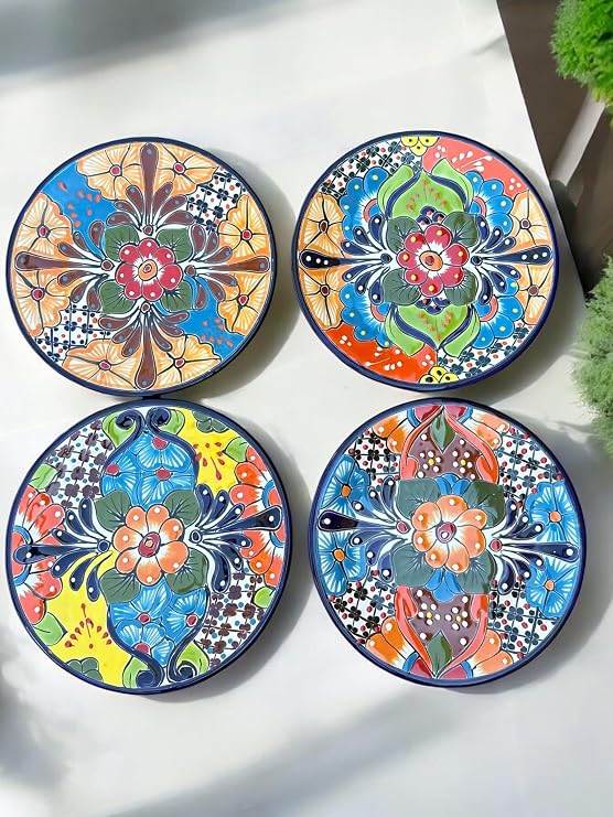 Set of 6 Talavera Plates - 10 Handcrafted Mexican Pottery Plates, Colorful Decorative Wall Art, Lead-Free, Heat & Dishwasher Safe