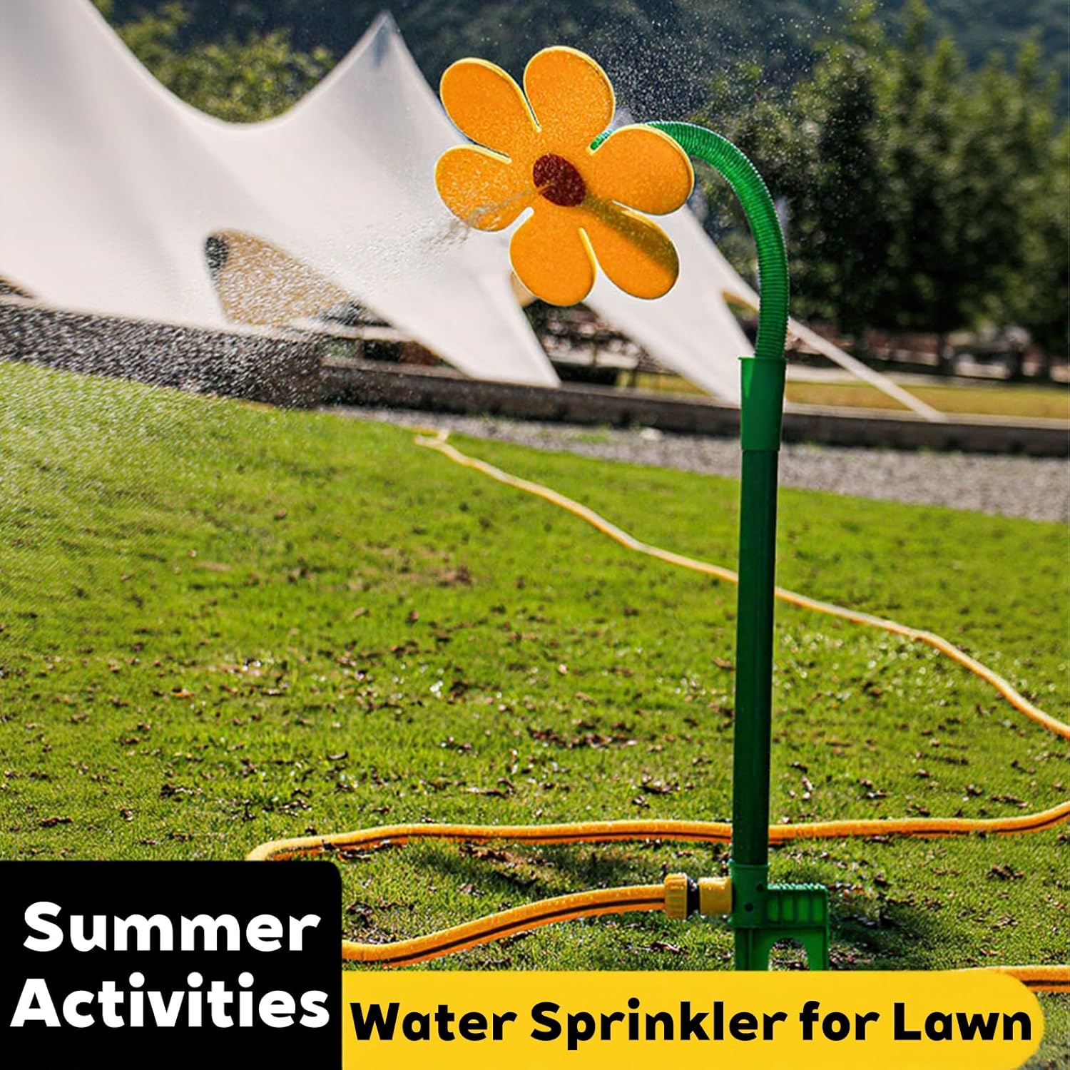 Crazy Daisy Sprinkler, Crazy Daisy Water Sprinkler for Lawn& Garden,360° Rotating Dancing Flower Water Crazy Sprinkler for Kids & Pets Playing (Yellow)