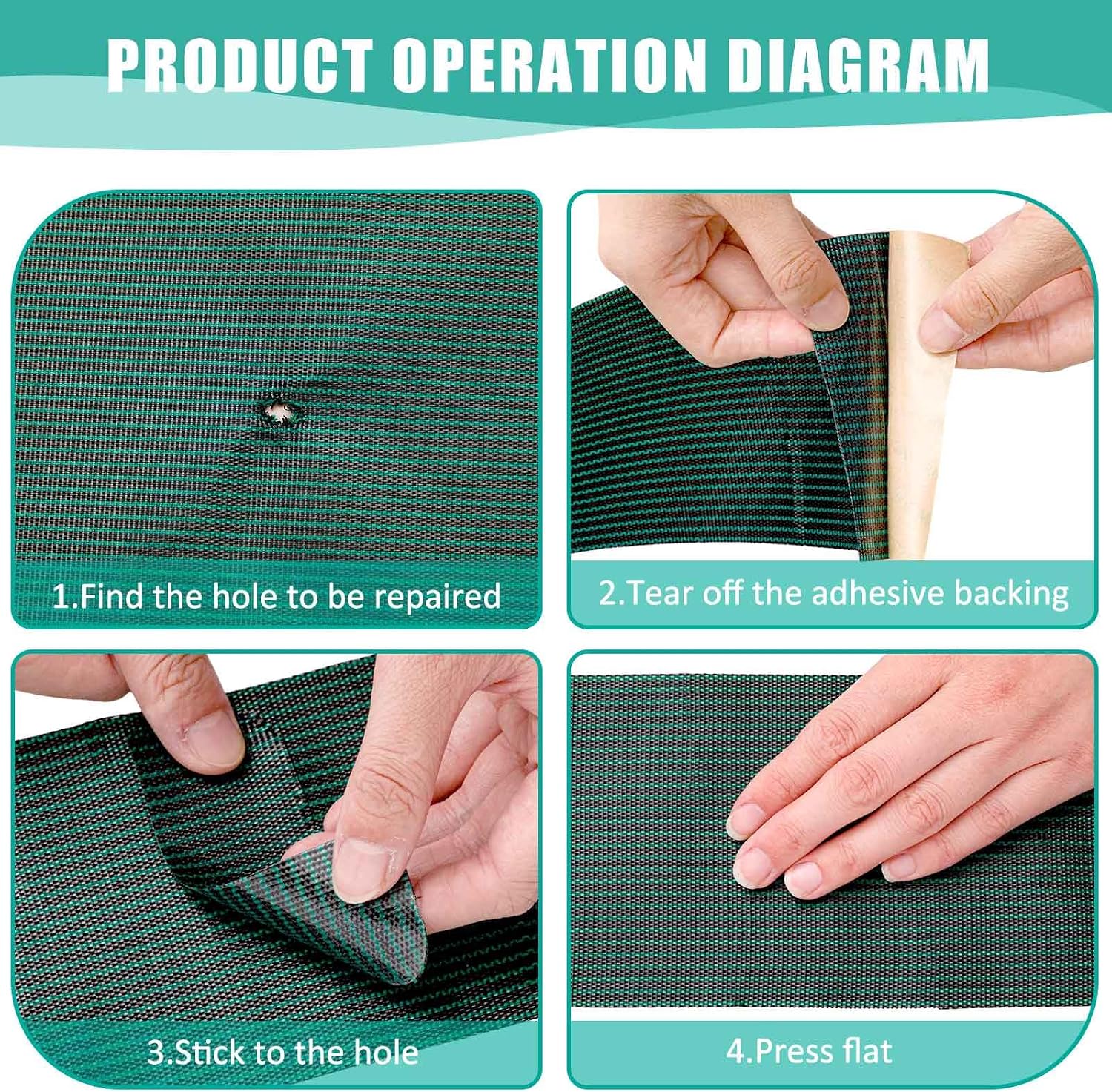 Pushglossy 2 Rolls Pool Cover Patch Kit 39 x 4 Inch, 39 x 8 Inch Cuttable Swimming Self Adhesive Safety Tear Resistant Mesh Pool Cover Repair Patch Kit for Inground Swimming, Green
