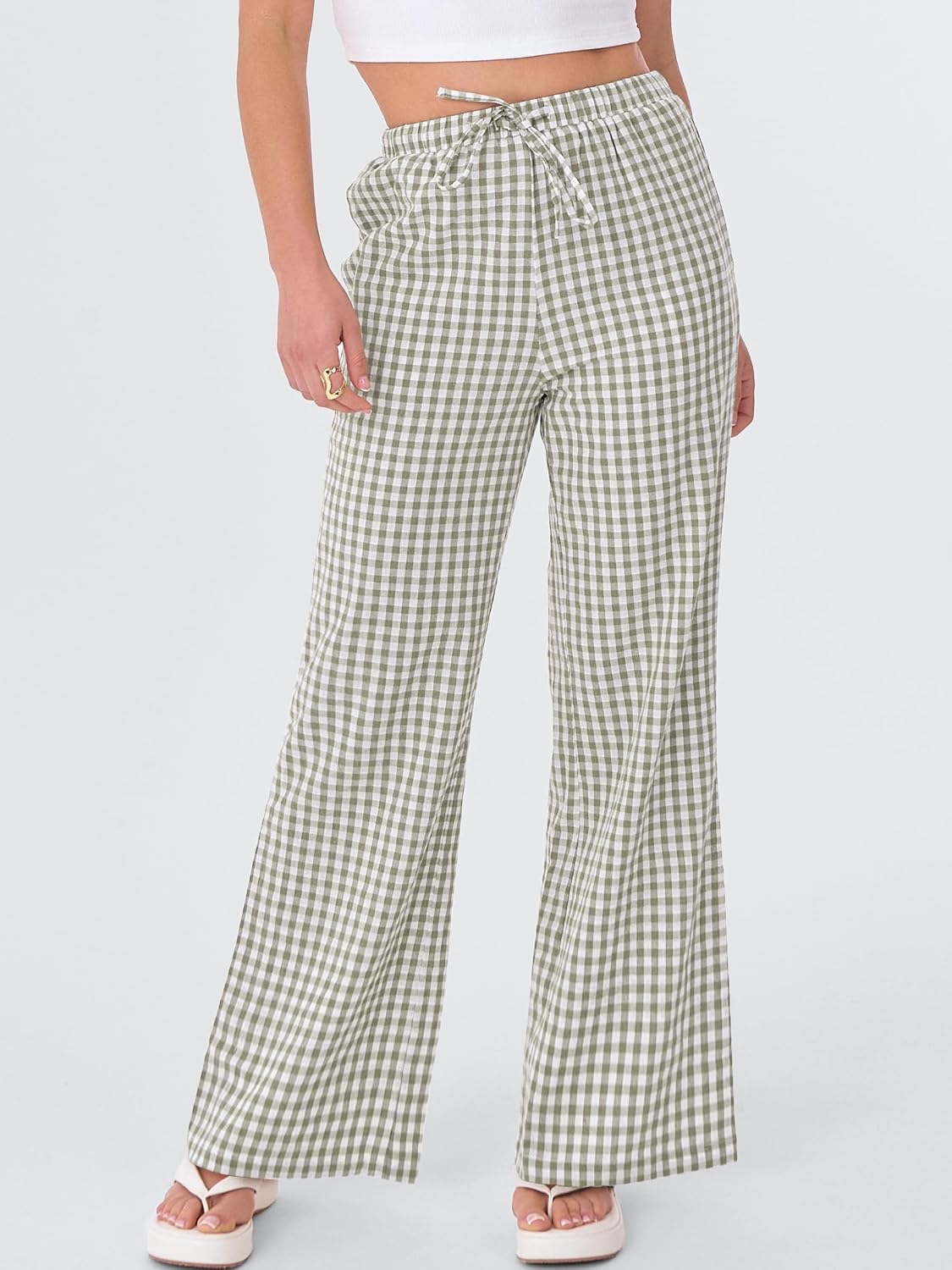ANRABESS Striped Gingham Wide-Leg Lounge Pants - Image 2