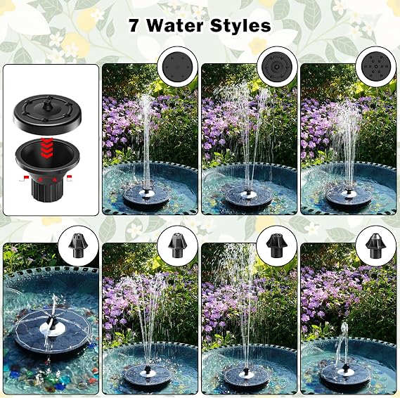 Yzert Solar Fountain 3.5W Glass, 7 Nozzles/4 Rods, No Battery, Bird Bath