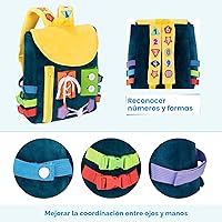 Vista 2 de Busy Board - Mochila para niños pequeños con hebillas y juguetes de actividades de aprendizaje, desarrolla habilidades motoras finas y habilidades