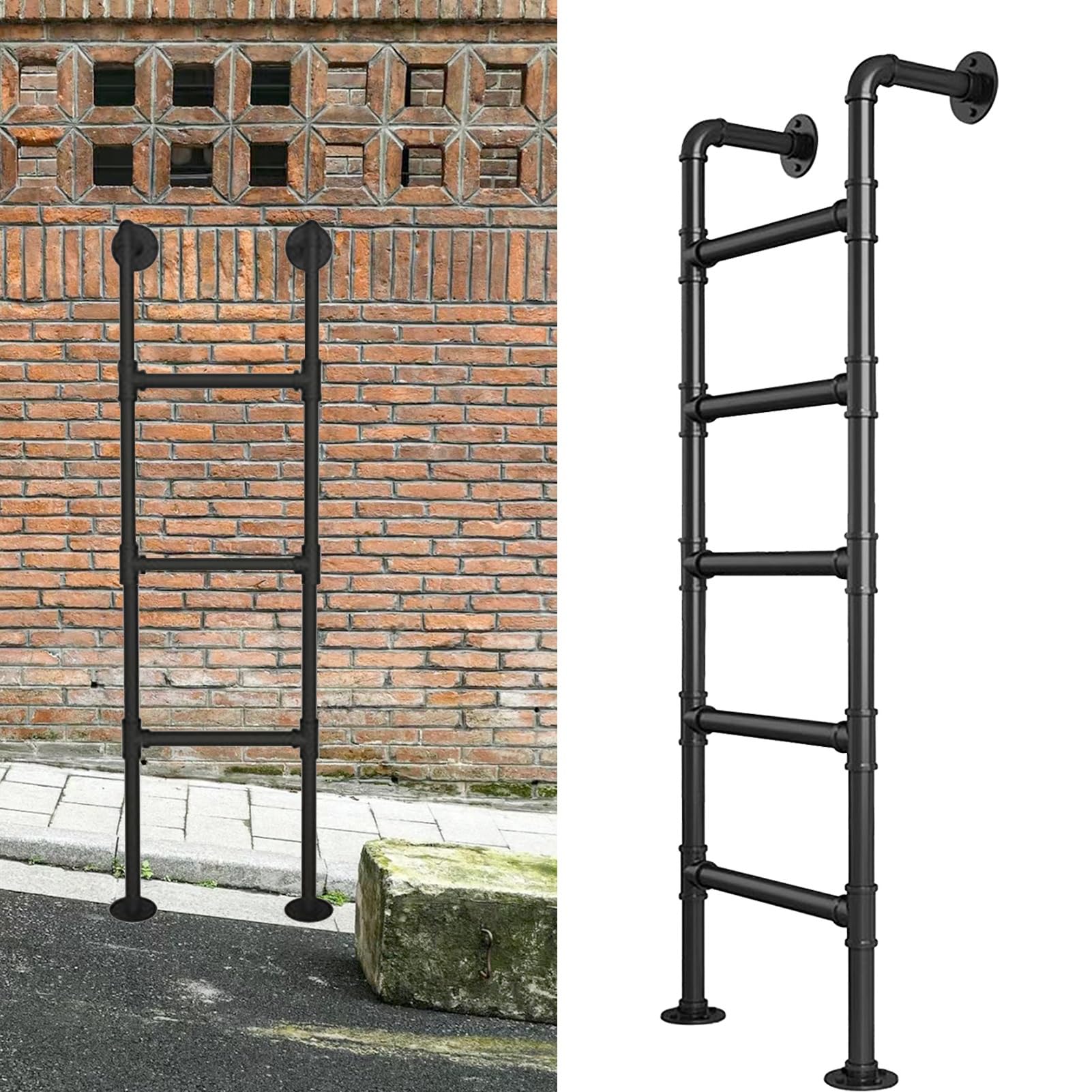 Escalera resistente de 3/4/5 peldaños para escape de incendios, escalera de seguridad de metal para pozos de ventana de sótano, tamaño personalizable (175 cm), escalera de litera de tubo redondo negro